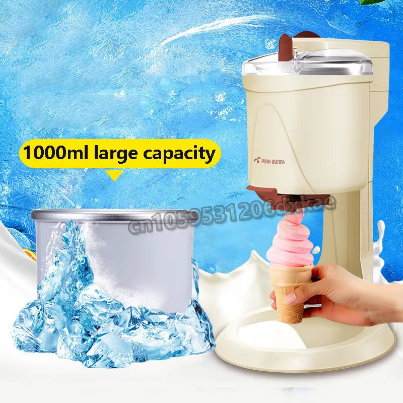 1000ML Ice Cream Machine Home Soft Ice Cream Making Machin Mini Small Automatic Yogurt Cone Machine