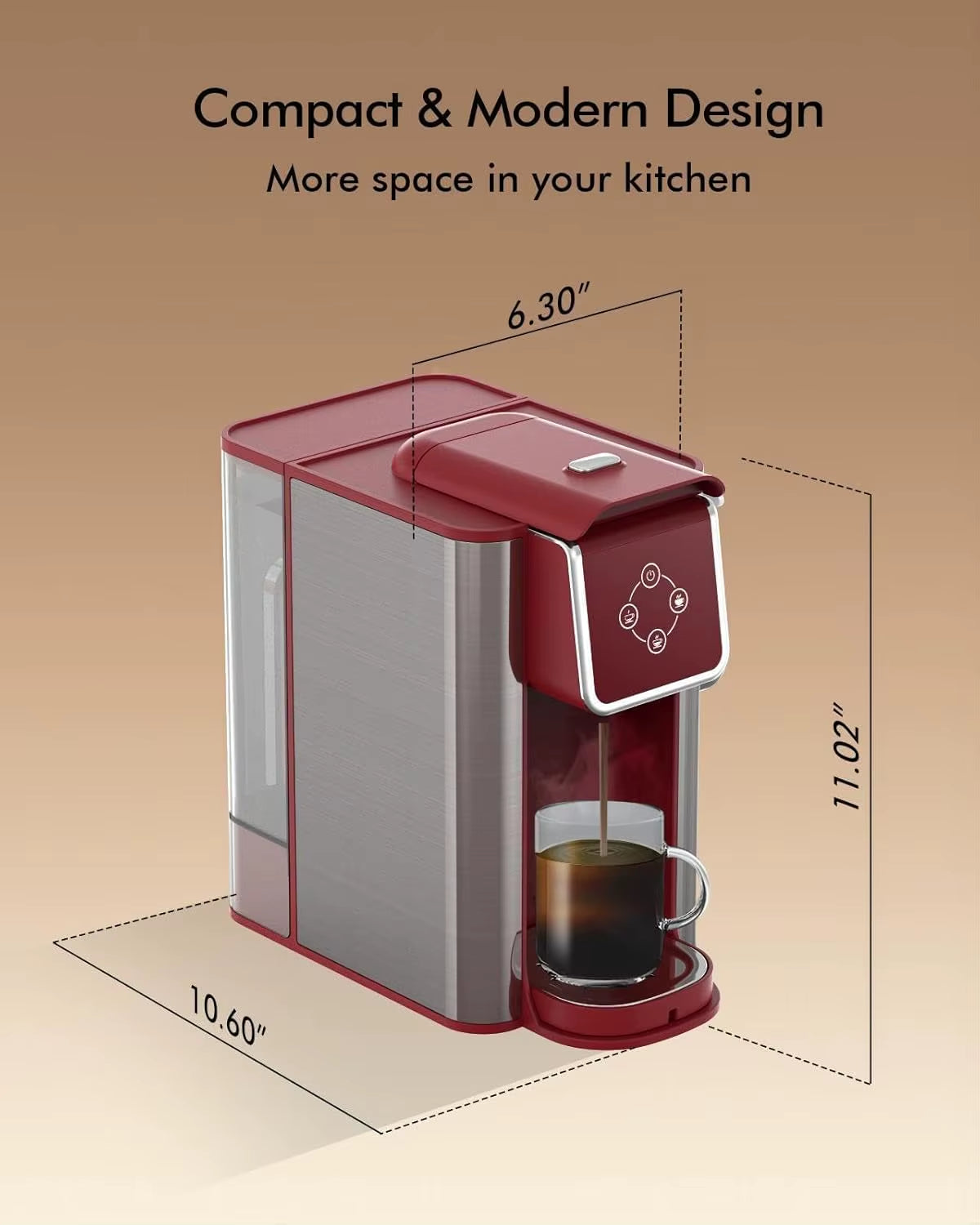 Single Serve Coffee Machine, 3-In-1 Pod Coffee Maker for K-Pod Capsule, Ground Coffee, and Leaf Tea with 6-10 Oz Cup Size