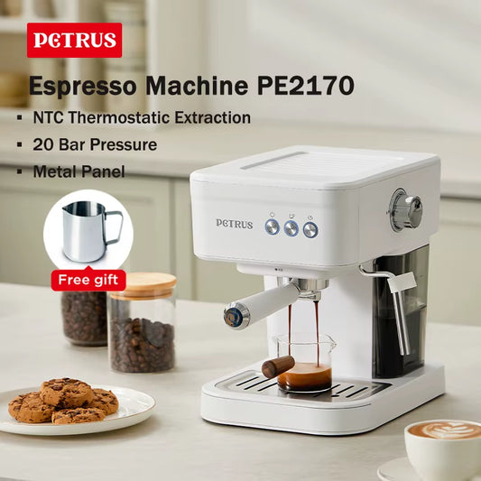 Espresso Coffee Maker Machine 51MM 20 Bar with Metal Panel, Powerful Steam Wand for Amerlcano Mocha Latte,Pe2170 (220V)
