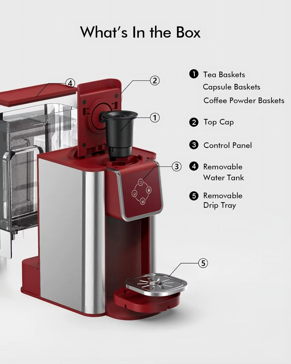 Single Serve Coffee Machine, 3-In-1 Pod Coffee Maker for K-Pod Capsule, Ground Coffee, and Leaf Tea with 6-10 Oz Cup Size